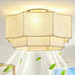Remote Ceiling Fans with Lights: 20" 2-Tier Fabric Caged Flush Mount Ceiling Fan, 7 Blades 6 Speeds.