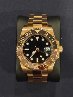 Mens Luxury Rose Gold Color Stainless Steel Watch Black Dial