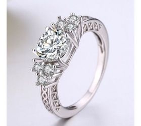Womens Vintage White Gold Filled Cz Round Ring A69