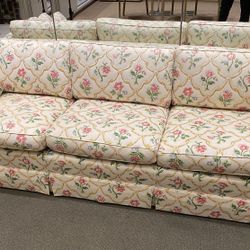 Cream Floral Print Couch With Embroidery