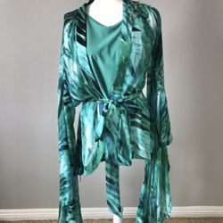 Banjul Bodysuit And Long Sleeve Kimono (green With Sequin Design size Large - New Without Tags And No Padding