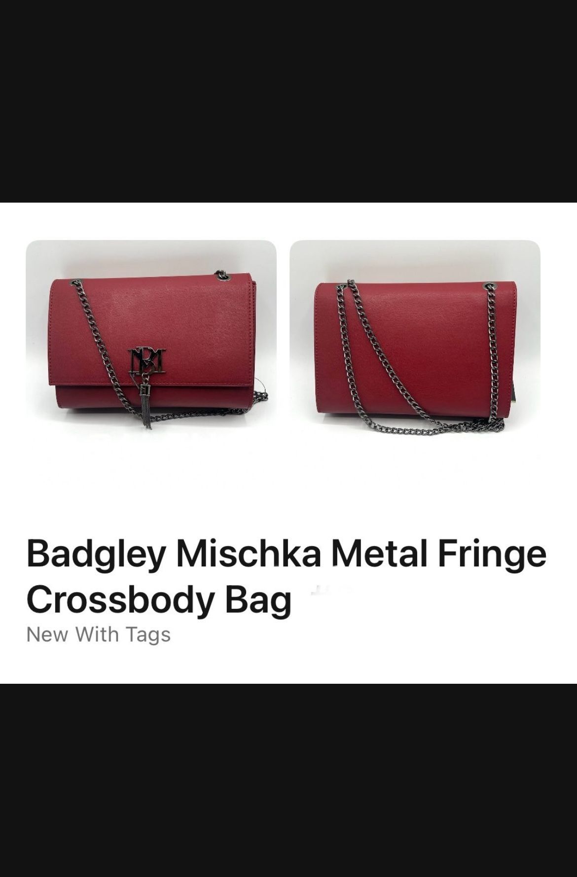Brand New (Still in Plastic/ W/Tags) Badley Mischka Metal Fringe Cross Body Bag, MSRP $129 , selling for $50