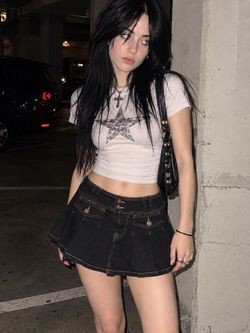 Vintage Y2K Emerson Lang Black Pleated Denim Micro Mini Skort Alternative Mall Goth Grunge Size M 🖤⛓️