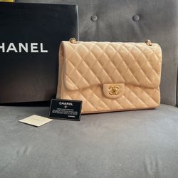 Chanel Beige Nude Quilted Caviar Classic Bag JUMBO for Sale in
