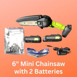 6 Inch Cordless Mini Chainsaw with 2 Batteries, Charger, and Carrying Case