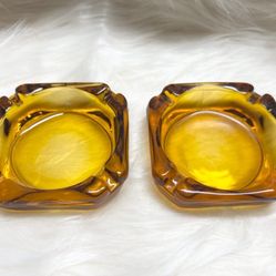 Vintage MCM Amber Square Ashtrays 