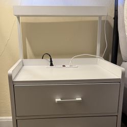 Nightstand with Charging Station, 2 Drawers, LED Lights, 2 USB Ports, 2 Power Outlets with Storage Shelves.