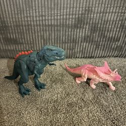 2 Dinosaur Toys – Electronic T-Rex + Pink Triceratops Bundle