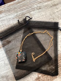 Vintage 14k gold Plated Black Onyx Enamel Carved Elephant Pendant Necklace 22”