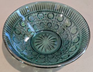 Vintage Iridescent Blue/Green Carnival Depression Glass Candy/Nut-Bowl with Lid