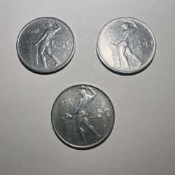 Lot Of 3 Old ITALY 50 LIRE Coins Featuring Year 1954, 1955, 1956