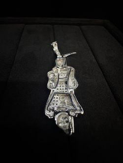 NATURAL DIAMONDS 💎CTW.75- 40mmx10mm 925 sterling silver Title Santa Muerte