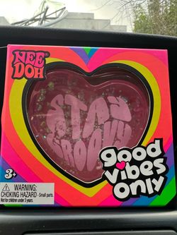 NeeDoh Pink Glitter Heart "Stay Groovy" Good Vibes Only NEW