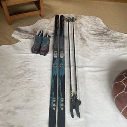 cross country backcountry skis, boots and poles