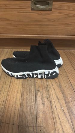 Balenciaga Speed Graffiti Trainers Black White Size 8 USA Used