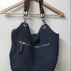 The Sak Indio Crochet Purse Boho Shoulder Bag Braided Double Strap Blue