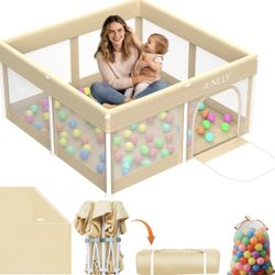 New-50x50 Inches Playpen with Mat - Foldable Playpen for Babies and Toddlers - Kids Collapsible Playard with Storage Bag for Indoor & Outdoor - Baby F