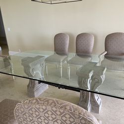 Vintage Glass Dining Table & Chairs