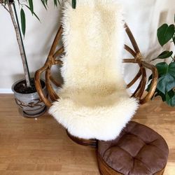 Authentic Vintage Rattan Swivel Chair & Matching Stool