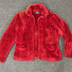 Paula Lishman Knit Fur ~ Dyed Red Beaver Mink Coat ~ Style 2150 ~ Size Medium