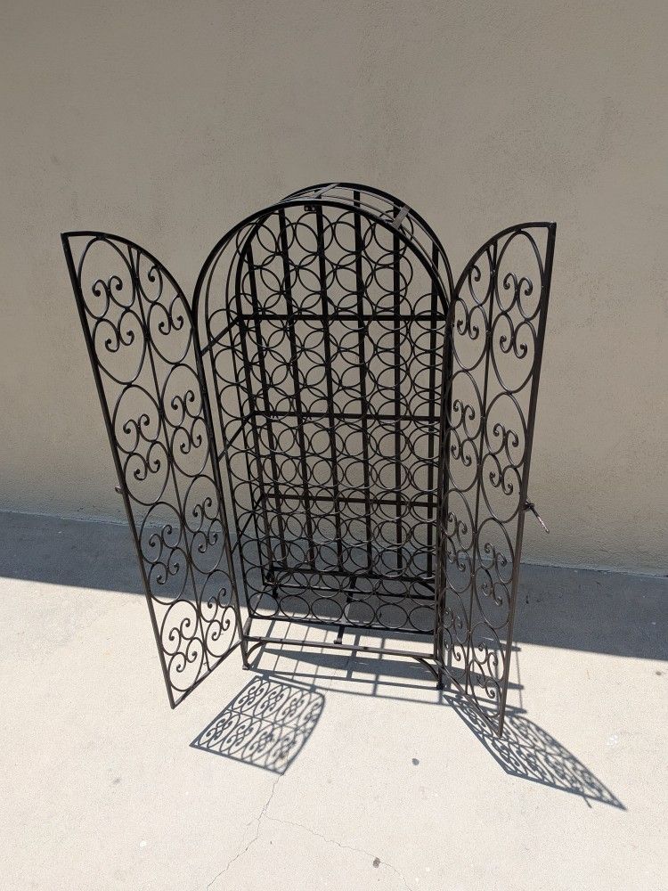 Ornate Black Iron Metal Wine Rack