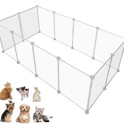 12 Panels Transparent Small Animals Playpen,48" x 24" x 12” Portable Pet Playpen,Plastic Enclosure,Puppy Play Pen for Indoors Outdoor Pet Fence for Gu