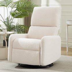 New-Korser 360° Rocking Chair, Nursery Rocker Chair with Side Pockets, Glider Nursing Chair with Steel Structure Base, Small Chair for Small Spaces, S