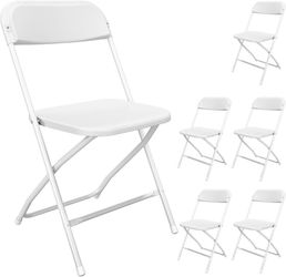 6 Pack White Folding Chairs, Portable Party Chairs, Plastic Folding Chair, Stackable Commercial Seats with Steel Frame for Office Wedding Party Patio 