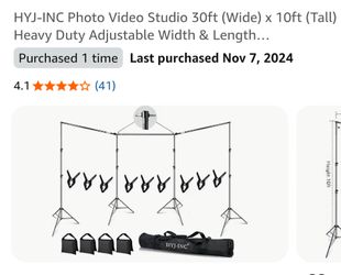 Photo Video Studio 30ft (Wide) x 10ft (Tall) Heavy Duty Adjustable Width & Length Photography Backdrop Stand Background Support System Kit with 9pcs C