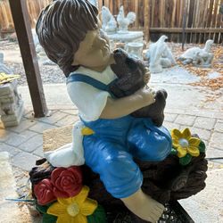 New Boy With Dog Made Out Of Cement Perfect Gift 🎁 