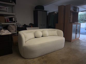 Modern Cream Bouclé Curved