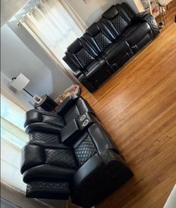2- Pieces Black Breathing Leather Recliner sofa set