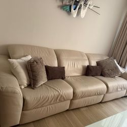 Electric Reclining Sofa – 3 Seats – Beige Leather 
