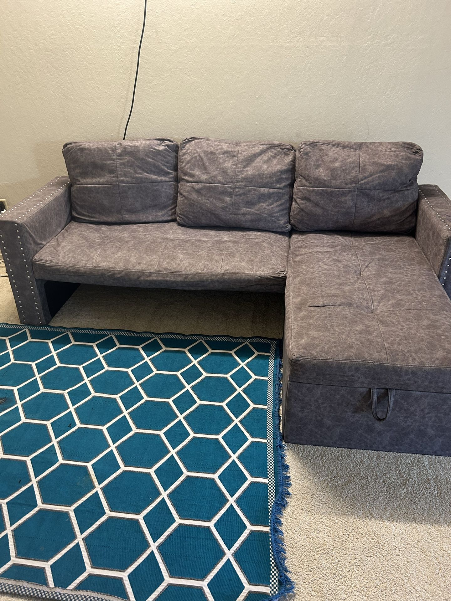 Sofa - RUNWON L Shaped 84" L Sectional 2 USB Charger,3 Seats Sofa Bed with Storage Chaise,Sleeper C