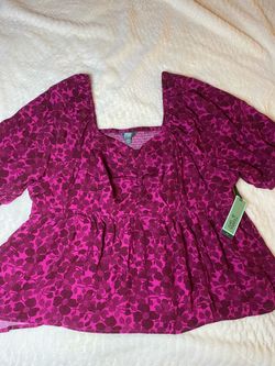 Terra & Sky Women’s 2X Floral Puff Sleeve Peplum Top NWT