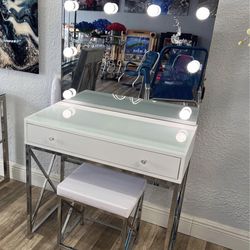 White Led Chrome Makeup Vanity