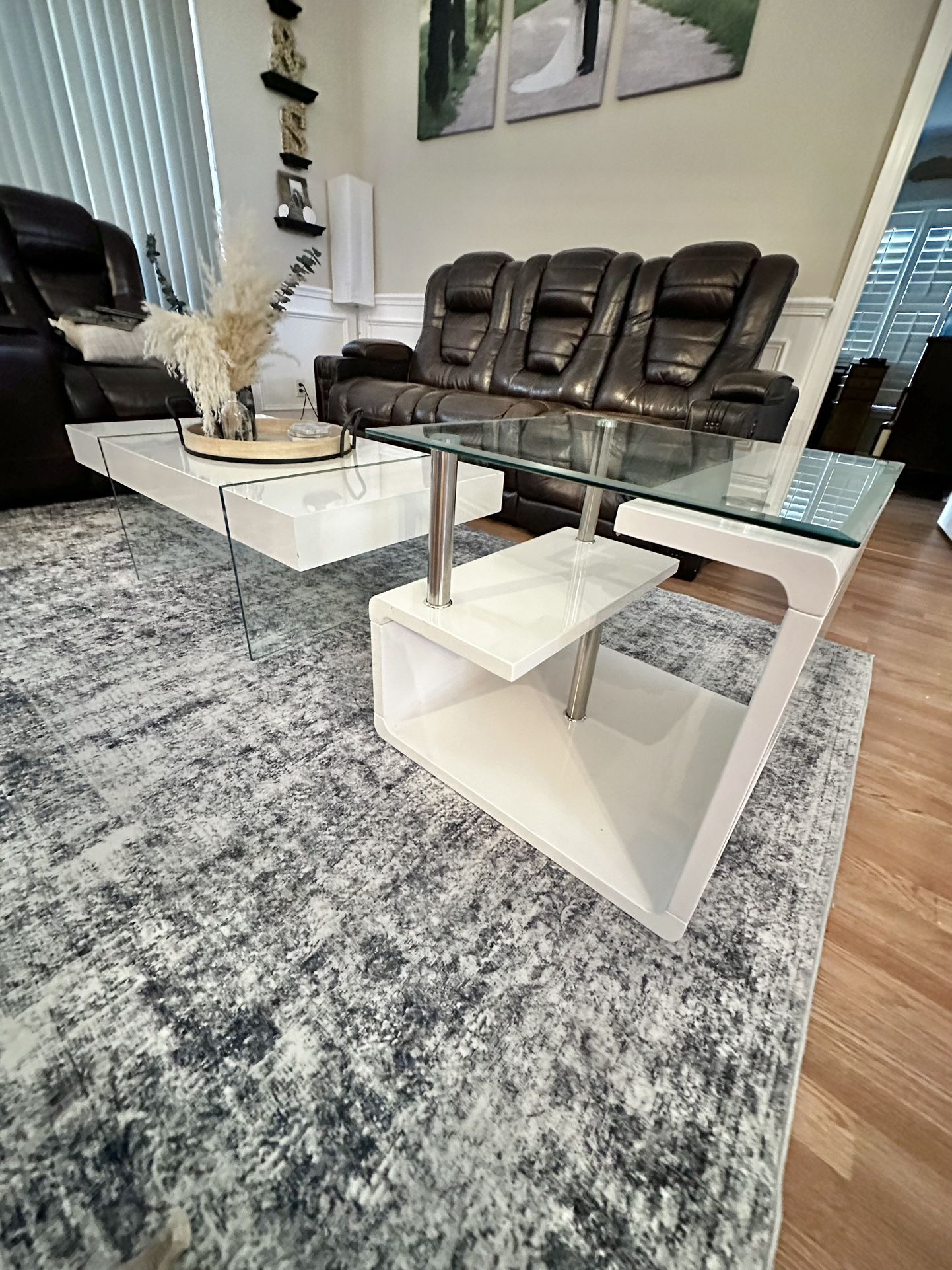 Modern White Glass Coffee + End Table For Living Room Jocques