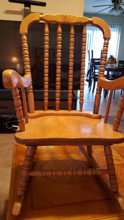 Antique Child's Rocking Chair Solid Wood Rocker Small Doll Infant Vintage