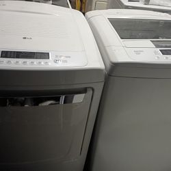 LG Washer Electric Dryer Set

Functional LG washer and dryer set. White color. Washer has a top-load design with various wash cycles and temperature o