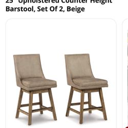 Signature Design By Ashley Tallenger 25" Upholstered Counter Height Barstool, Set Of 2, Beige