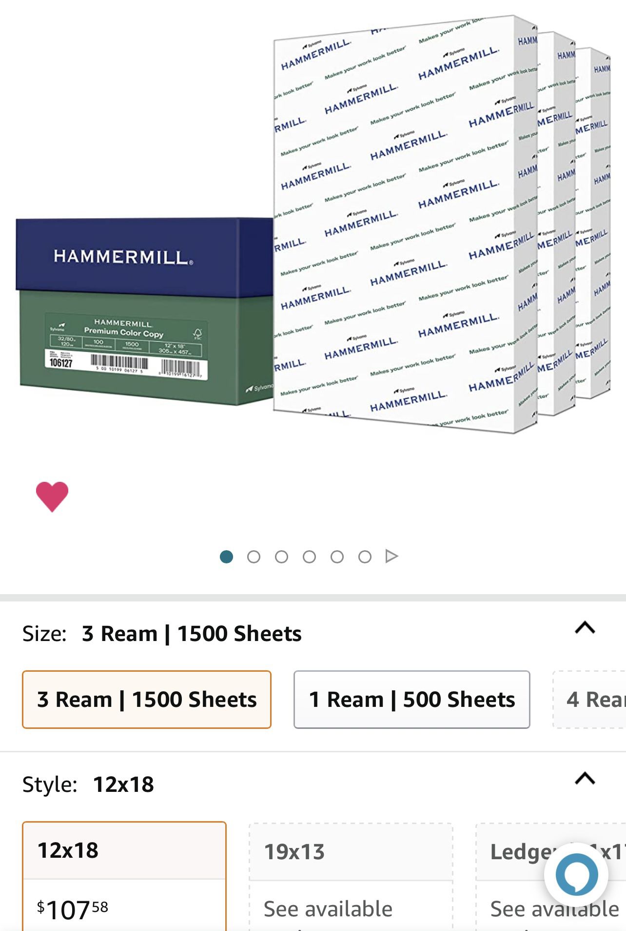 Hammermill Premium 12 x 18 Color Copy Paper, 32 lbs, 100 Brightness, 1500  Sheets/Carton (106127)