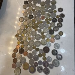 Foreign Coin/coins  Lot In Old Leather Pouch. 