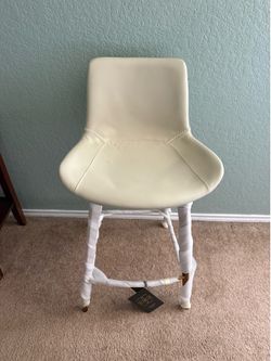Gabby Hines White Faux Leather Bar Stool with Stainless Gold Legs