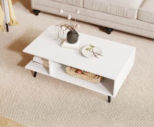 White Coffee Table with Open Shelf Storage