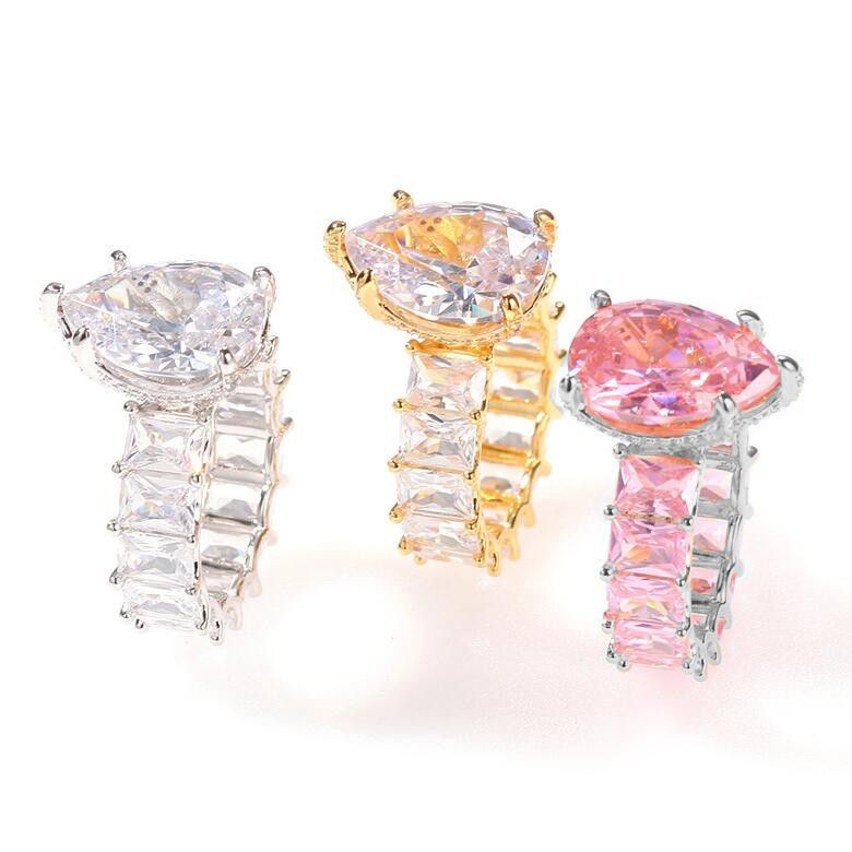 "Crystal Clear Pure Colorful Water Drop Zircon Pear Rings for Women, PD564
 
  
