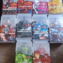 MARVEL SPIDER MAN / MARVEL AVENGERS ACTION FIGURES - COMPLETE SET ( 10 TOTAL ) IN RARE INDIVIDUAL  CONTAINERS! BRAND NEW! ( ZD TOYS ) 