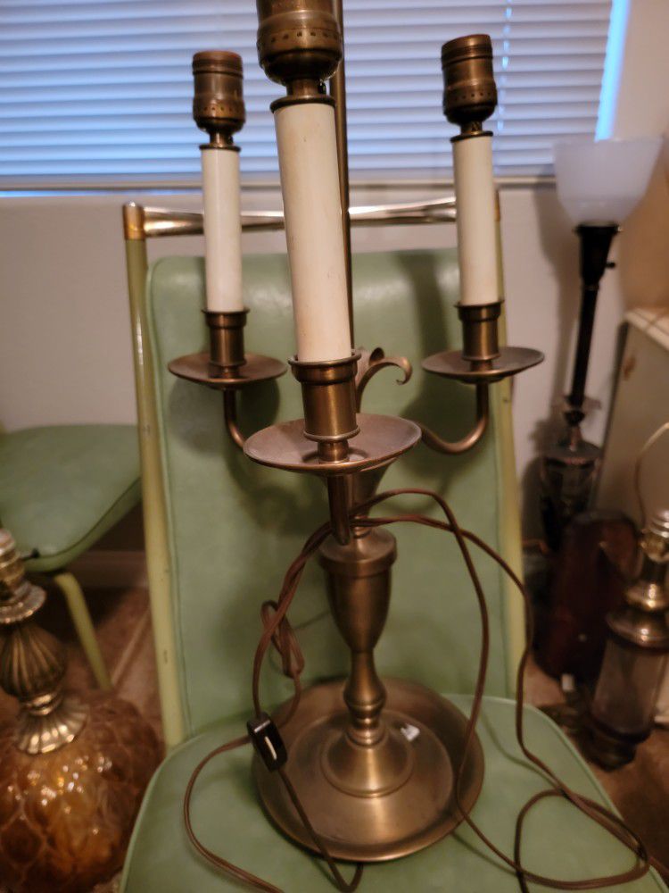 Antique 3 Arm Brass Candelabra Lamp