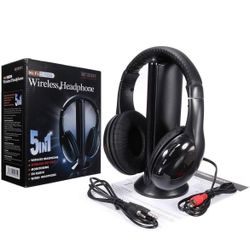 New 5 in 1 Wireless Cordless RF Headphones Headset with Mic for PC TV Radio