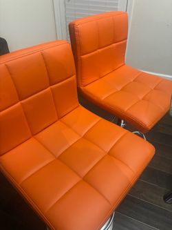 Orange Faux Leather Bar Stools – Set of 2