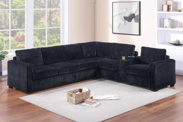 Black Sectional With Cup Holders Corduroy Brand New In Box Firm Price $620